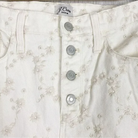 J. Crew | White Floral Embroidered Billie Demi Door Cropped Jeans Size 29 - Picture 5 of 12